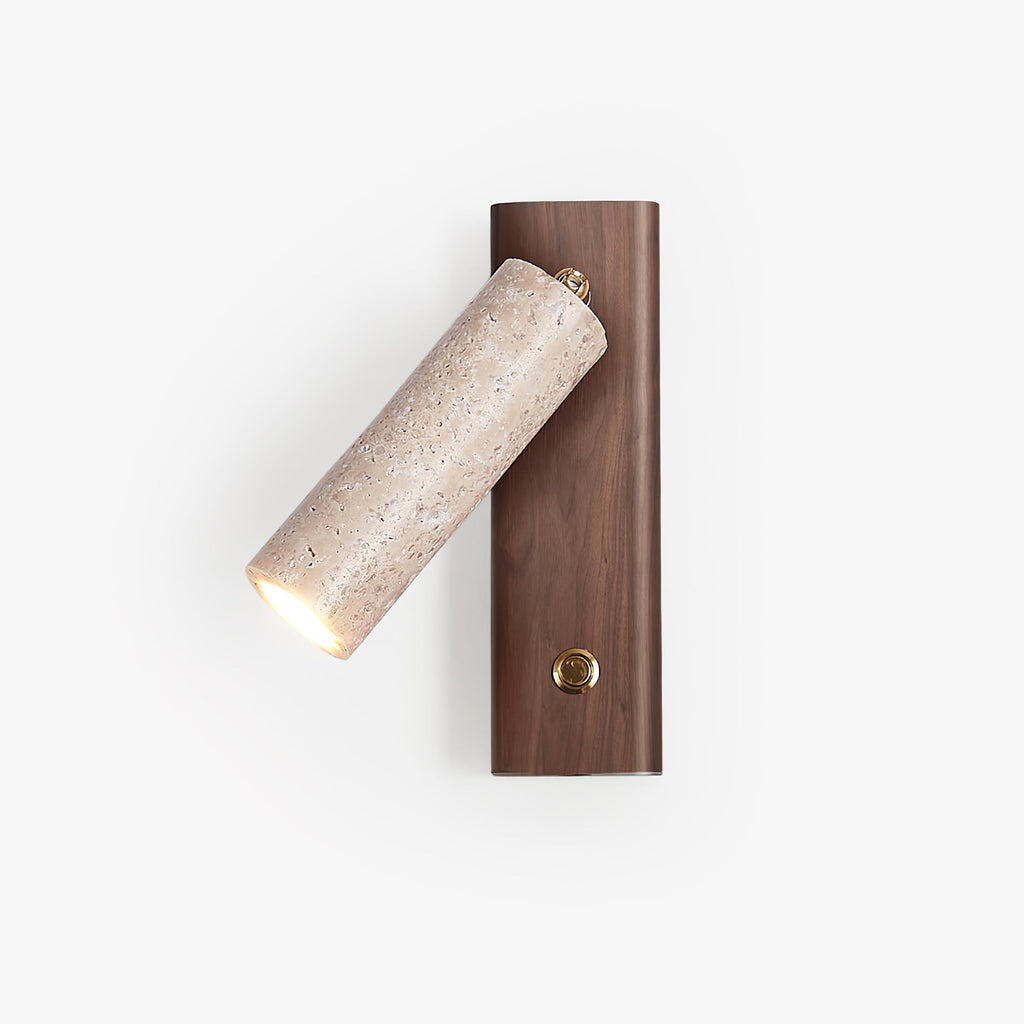Applique cylindrique en travertin et bois Ornoria — vue 1 — Maison Velaro