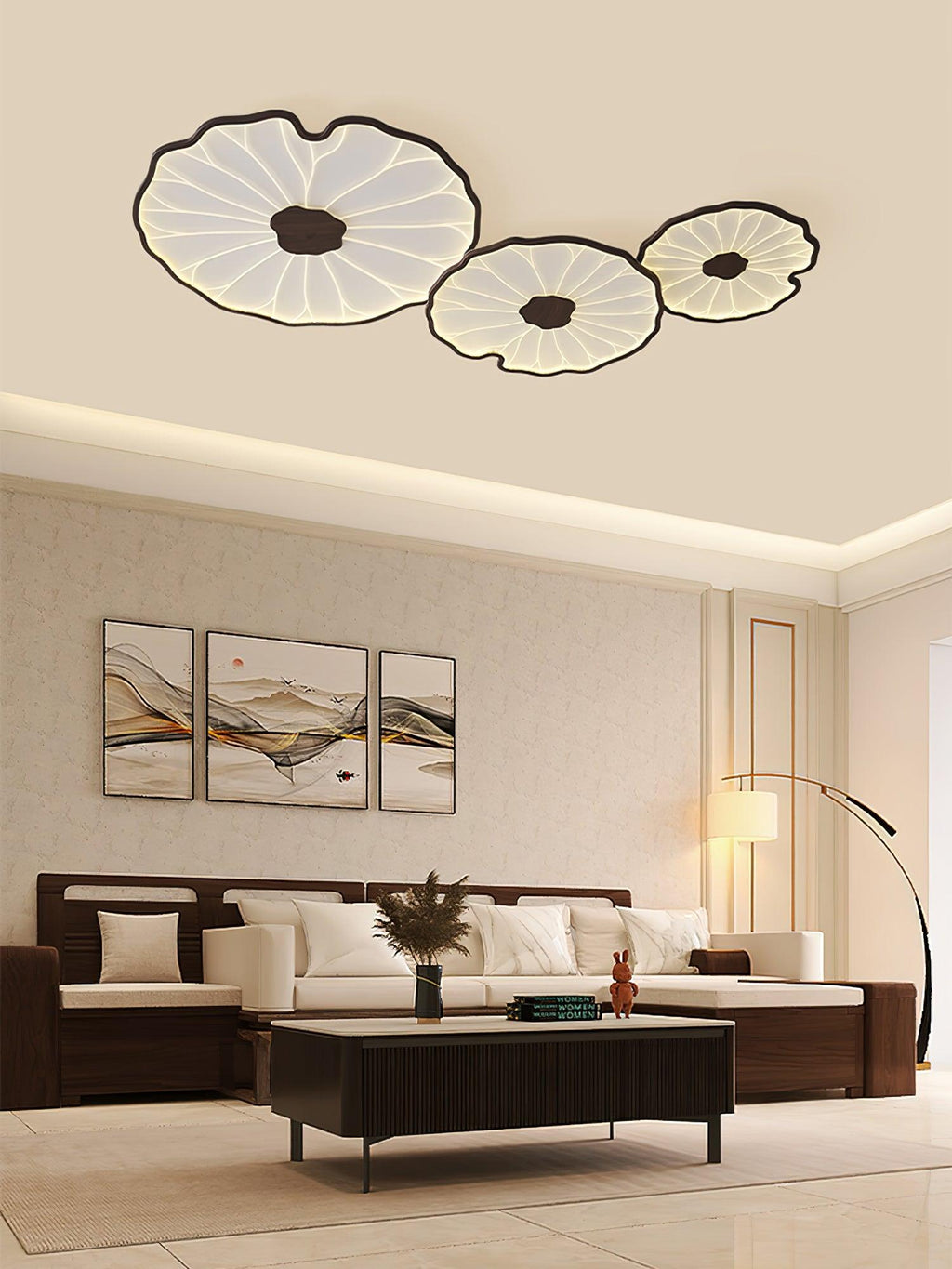 Plafonnier feuille de lotus finition bois Solara — vue 2 — Maison Velaro