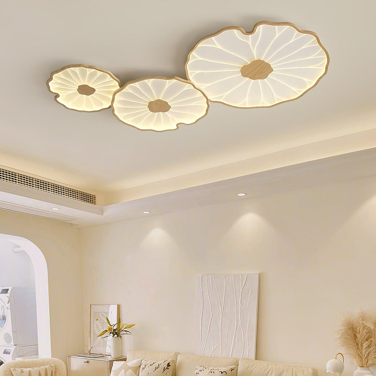 Plafonnier feuille de lotus finition bois Solara — vue 4 — Maison Velaro