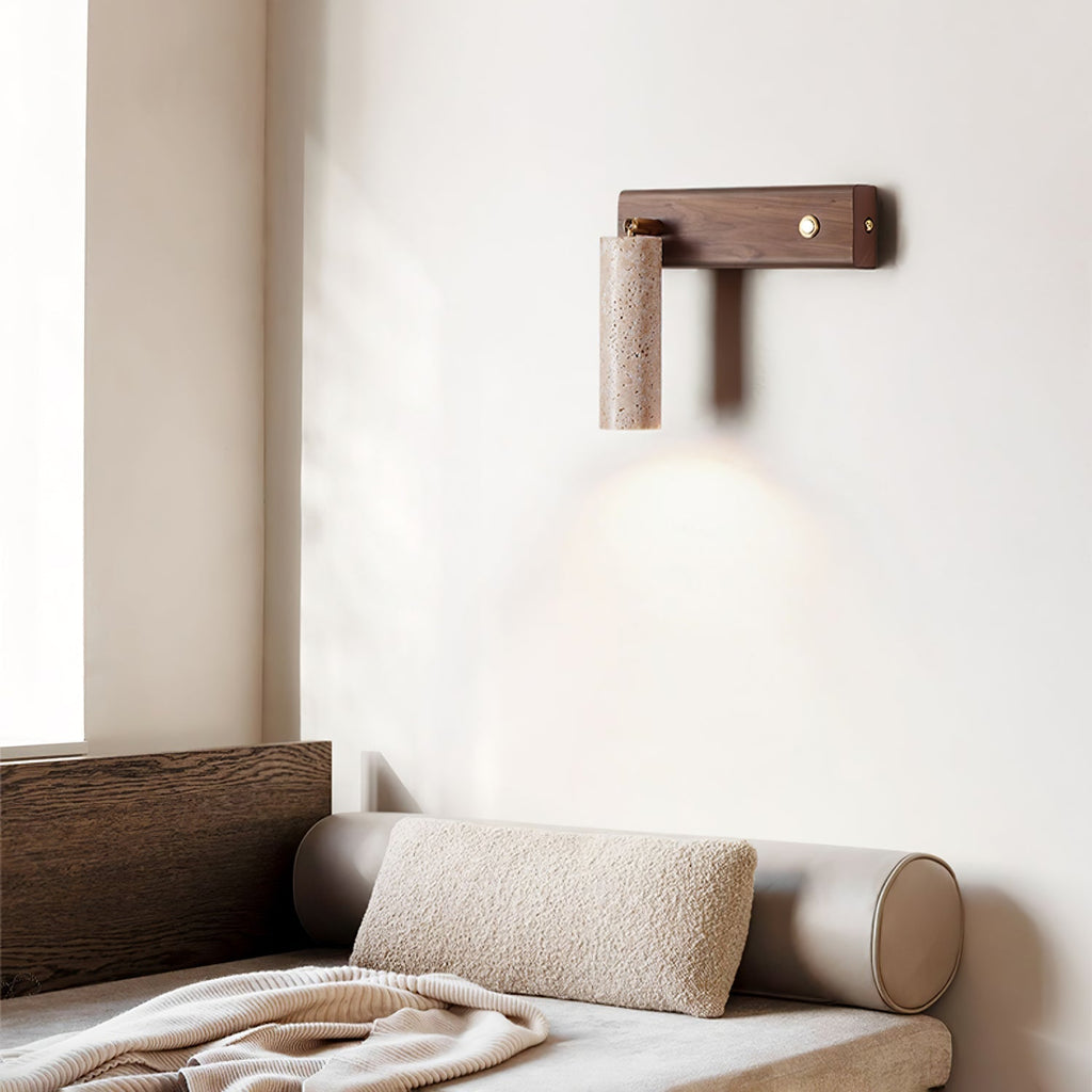 Applique cylindrique en travertin et bois Ornoria — vue 4 — Maison Velaro