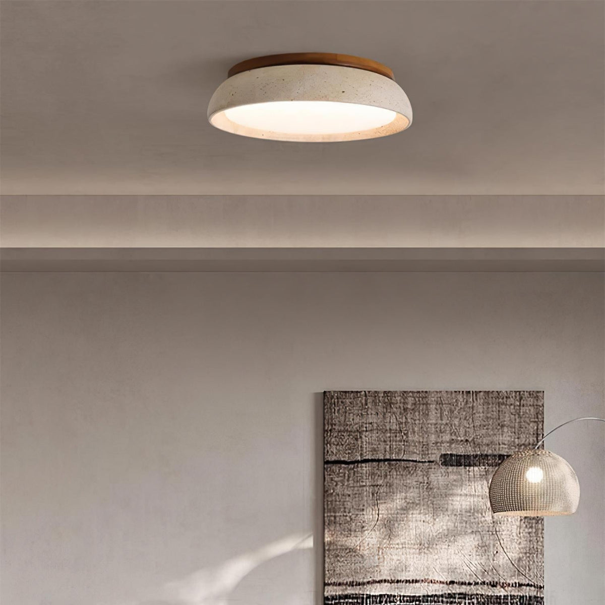 Plafonnier en travertin et bois Kloris — vue 3 — Maison Velaro